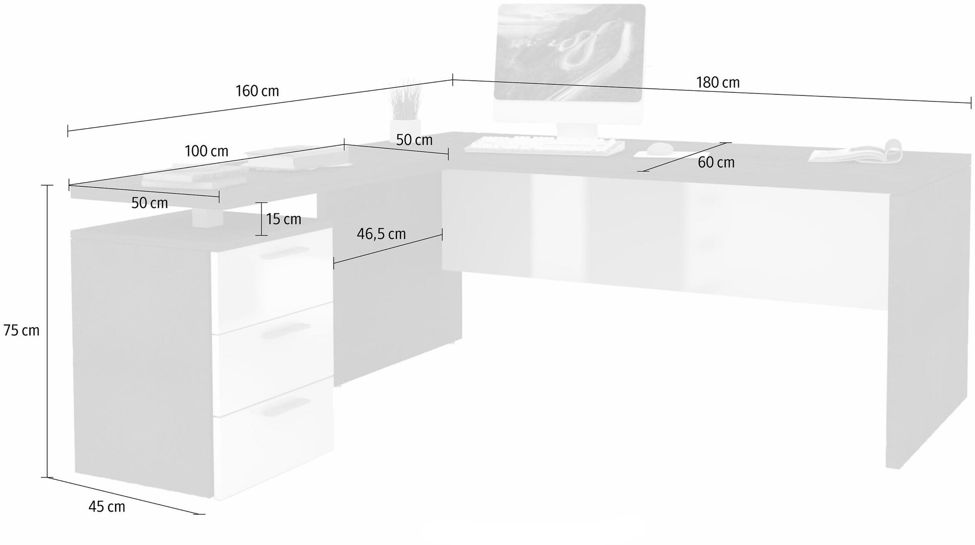 Bureaux d'angle spacieux 180 cm style industriel