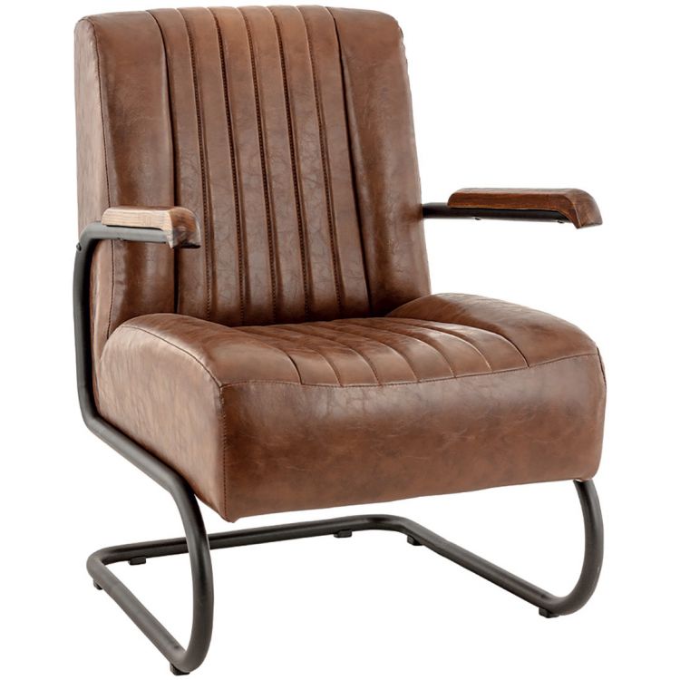 Fauteuil vintage en métal et PU marron Scott