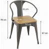 Fauteuil de restaurant vintage (lot de 4) en métal avec assise en bois Margaux