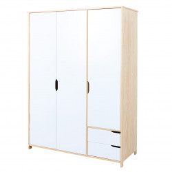 Armoire contemporaine 3 portes/2 tiroirs pin massif naturel/blanc Jessy
