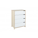 Commode contemporaine 4 tiroirs en pin massif naturel/blanc Jessy