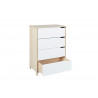 Commode contemporaine 4 tiroirs en pin massif naturel/blanc Jessy