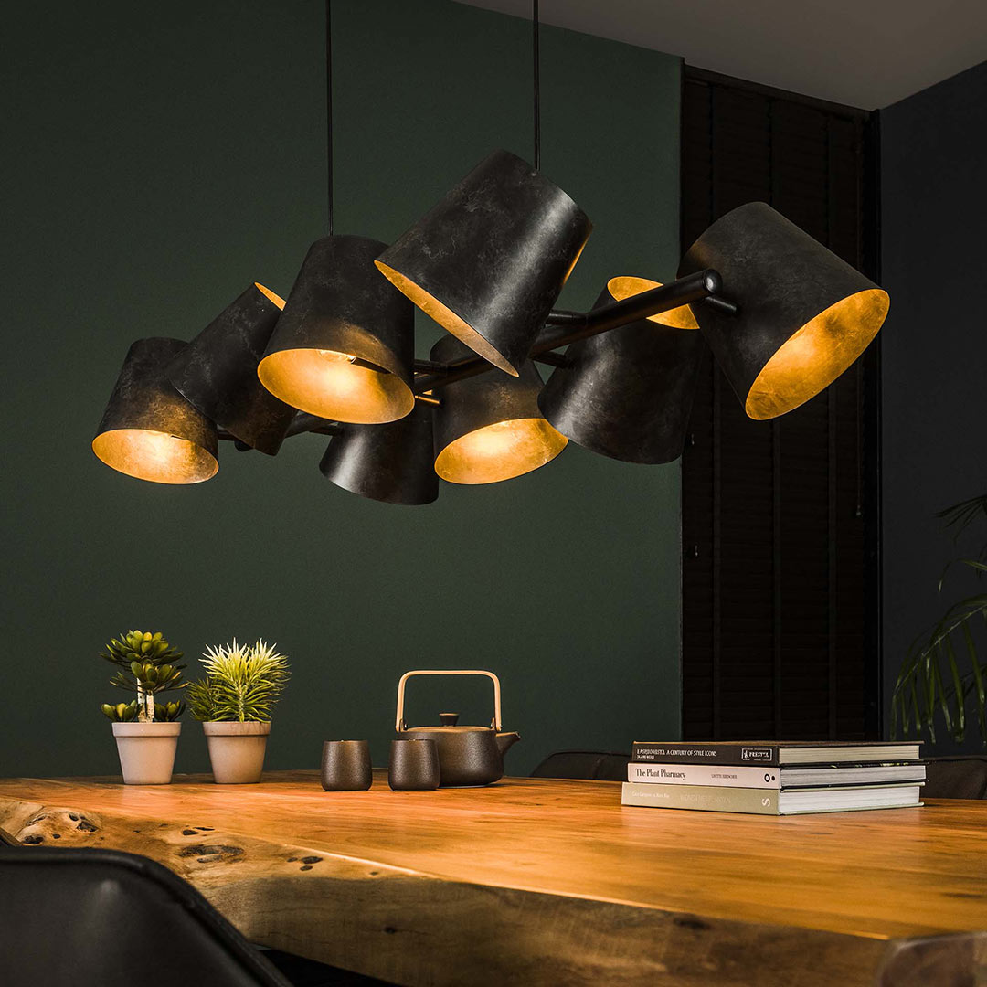 Lampe de plafond suspension porte plante décoratif métal noir E27