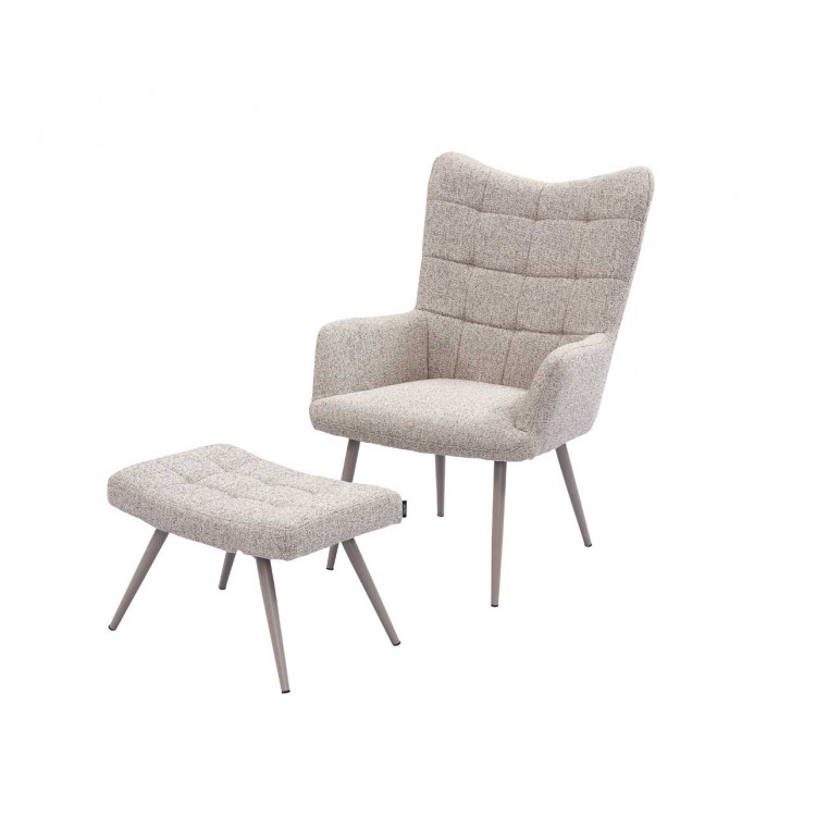 Fauteuil fixe moderne avec pouf en tissu beige Eternity