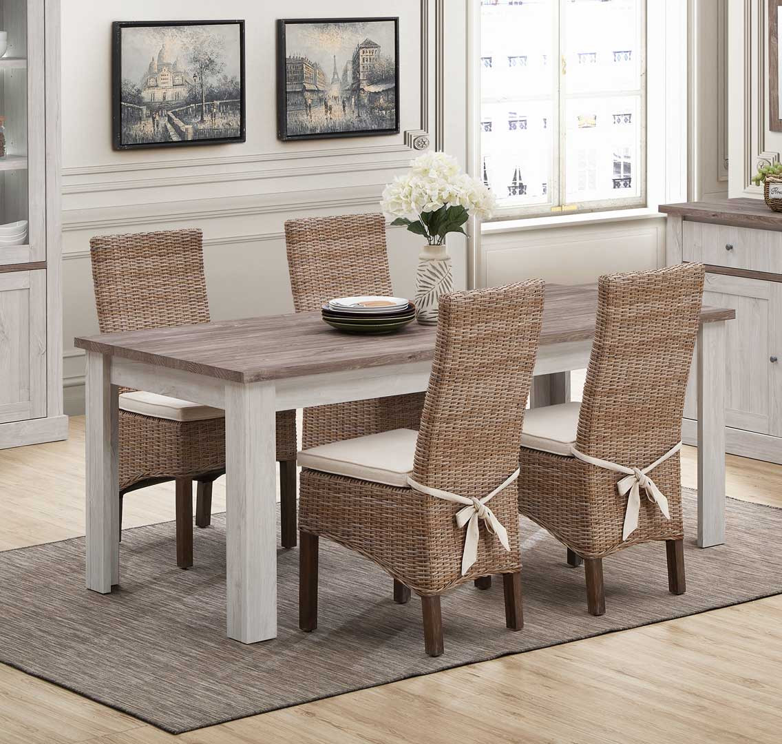 Table de salle à manger extensible contemporaine chêne blanc/marron Maxime