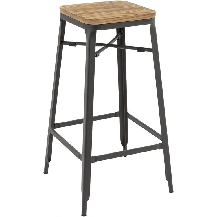 Tabouret de bar industriel (lot de 4) en métal et bois Beatrice