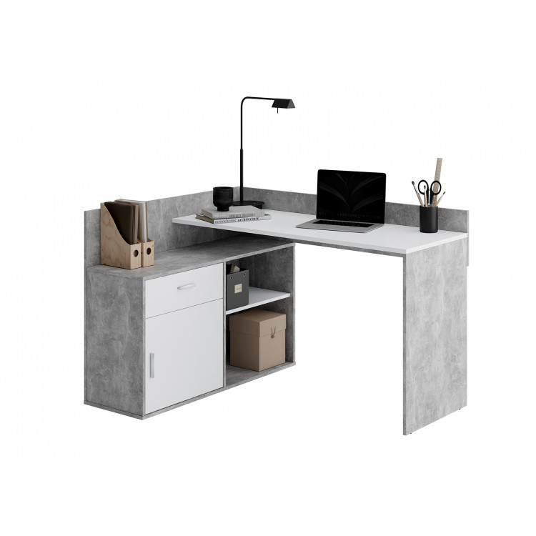 Bureau d'angle contemporain blanc/béton Verona