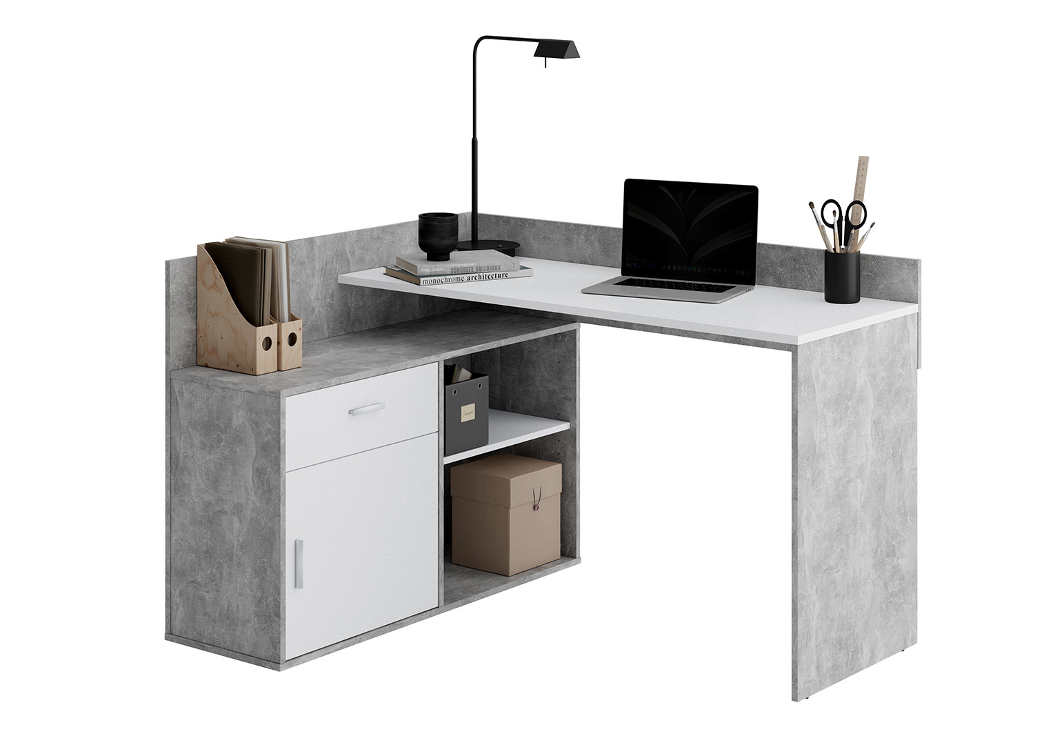 Bureau d'angle moderne chêne/blanc Pietro - Matelpro