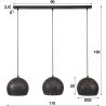 Suspension industrielle en métal noir 3 boules Ø 25 cm Naomi