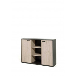 Armoire basse de bureau contemporaine 160 cm chêne/noir Salto