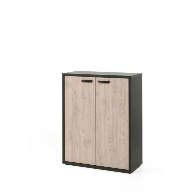 Armoire basse de bureau contemporaine 90 cm chêne/noir Salto