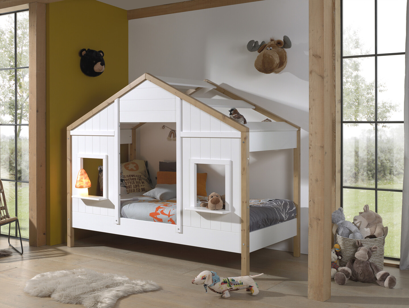 Lit cabane INDIANA 90x190 + sommier/naturel