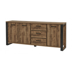 Buffet/bahut industriel 225 cm chêne/noir Nessie