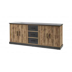 Buffet/bahut industriel 226 cm chêne/noir Odessa