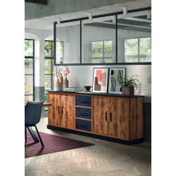 Buffet/bahut industriel 226 cm chêne/noir Odessa