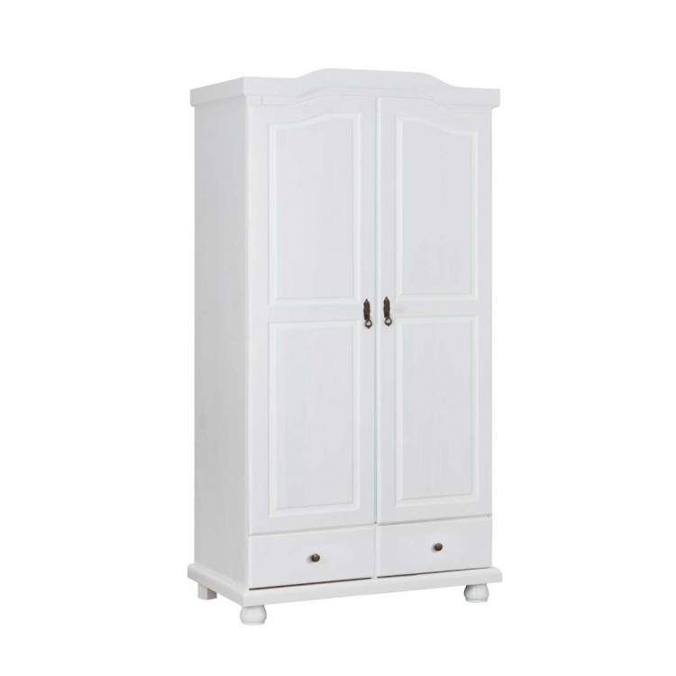 Armoire style campagne 104 cm en pin massif blanc Hada I