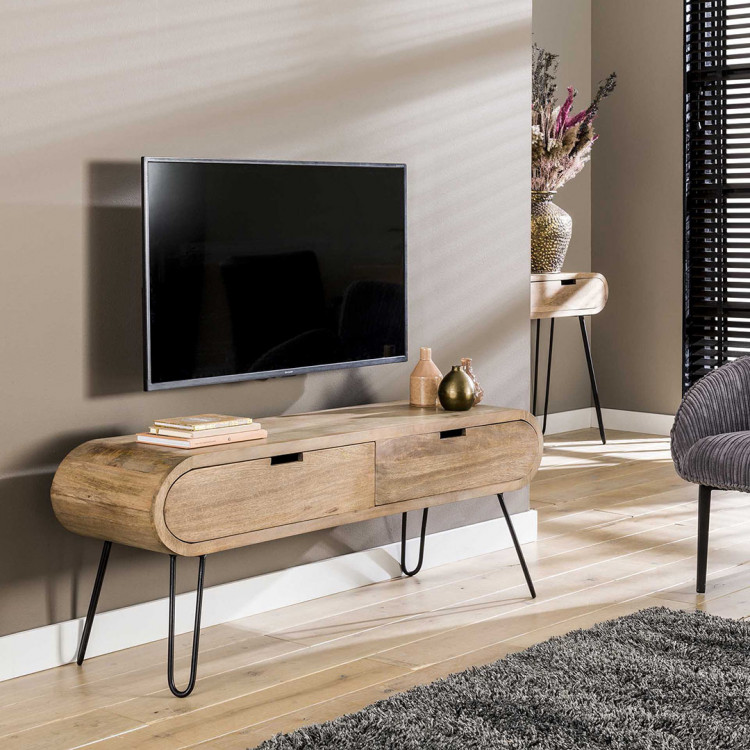 Meuble TV moderne en bois de manguier et métal Chloé