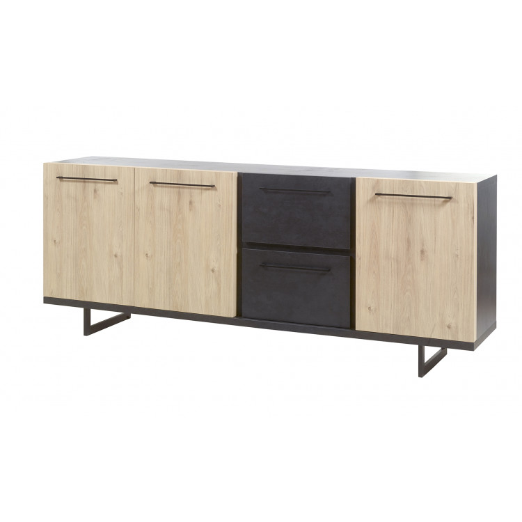 Buffet/bahut industriel 230 cm chêne/anthracite Alrik