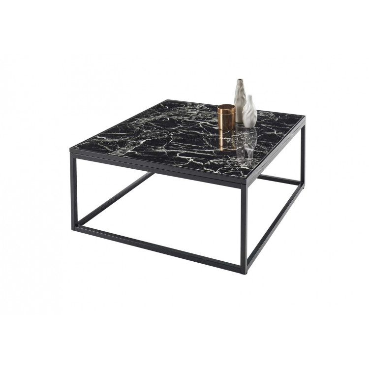 Table basse industrielle métal et verre noir Claudia