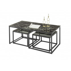 Table basse industrielle métal et verre noir (lot de 3) Claudia