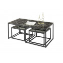 Table basse industrielle métal et verre noir (lot de 3) Claudia