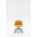 Chaise de réunion moderne piétement vert avec roulettes et assise en tissu jaune Albane