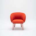 Fauteuil moderne piétement métal et assise en tissu rouges Antoine