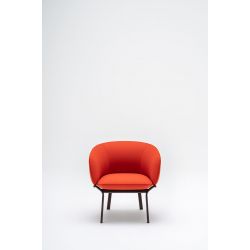 Fauteuil moderne piétement métal bordeaux et assise en tissu rouge Antoine