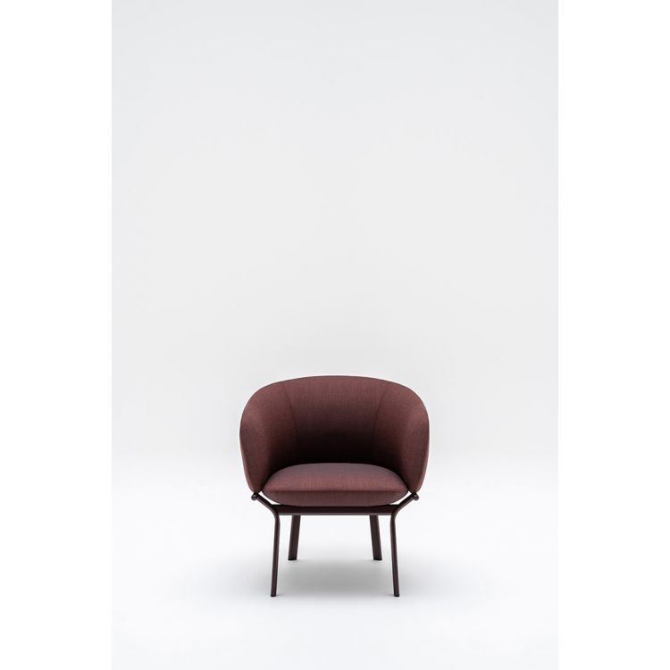 Fauteuil moderne piétement métal et assise 90% laine bordeaux Antoine