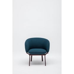 Fauteuil moderne piétement métal bordeaux et assise en PU bleu foncé Antoine