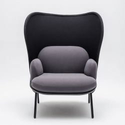 Fauteuil moderne d'accueil avec dossier haut graphite et assise grise Luna