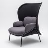 Fauteuil moderne d'accueil avec dossier haut graphite et assise grise Luna