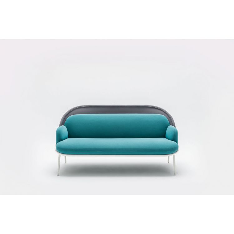 Canapé moderne d'accueil avec dossier bas gris et assise bleue claire Luna