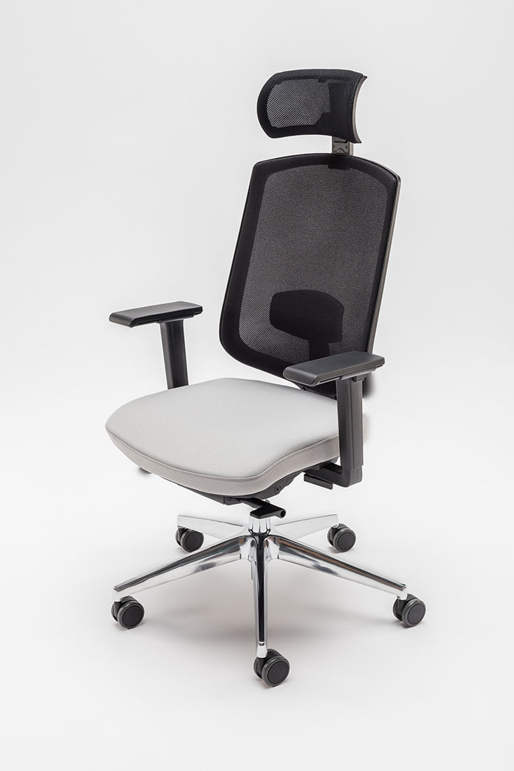 Fauteuil de bureau moderne avec appui-tête et assise grise Rosaly