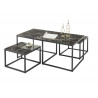 Table basse industrielle métal et verre noir (lot de 3) Claudia