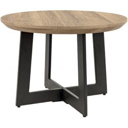 Table basse industrielle ronde en bois et métal noir Aaron