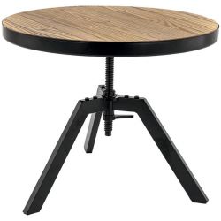 Table basse ronde industrielle réglable en bois et métal Anna