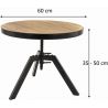 Table basse ronde industrielle réglable en bois et métal Anna