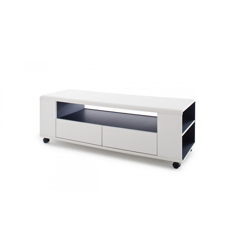 Meuble TV moderne 119 cm blanc/noir Perla