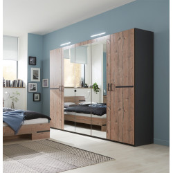Armoire adulte contemporaine 180 cm chêne foncé/graphite Yasmine