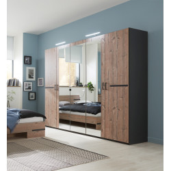 Armoire adulte contemporaine 225 cm chêne foncé/graphite Yasmine