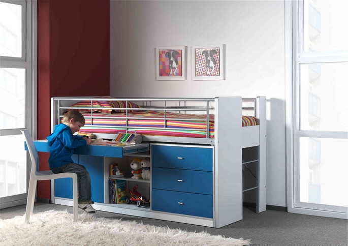 Ensemble combiné réunissant couchage, bureau et penderie