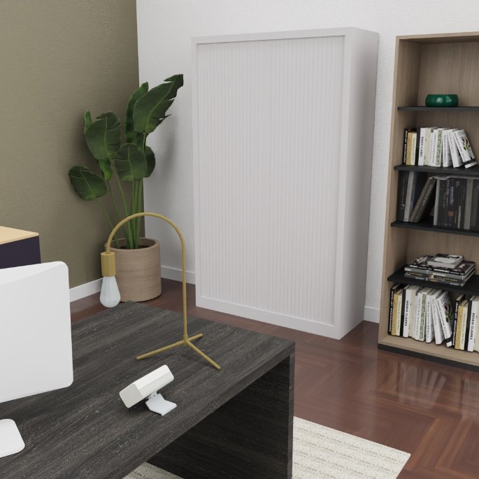 Meuble à rideaux en acier installé dans un local professionnel