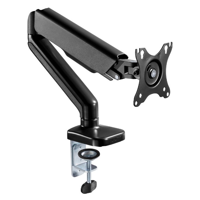 Articulation à vérin et platine de fixation d'un bras pour moniteur