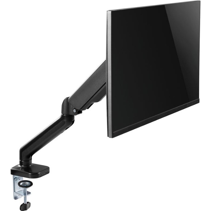 Moniteur de bureau fixé sur un bras articulé noir à pince