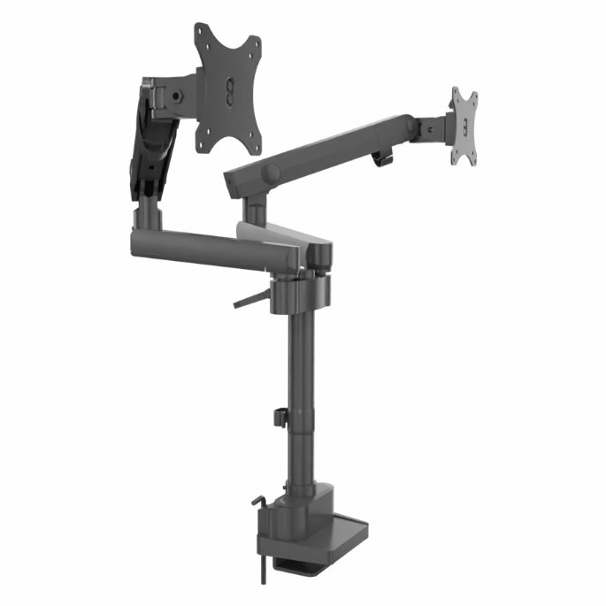 Mât vertical portant deux bras articulés décalés pour moniteurs