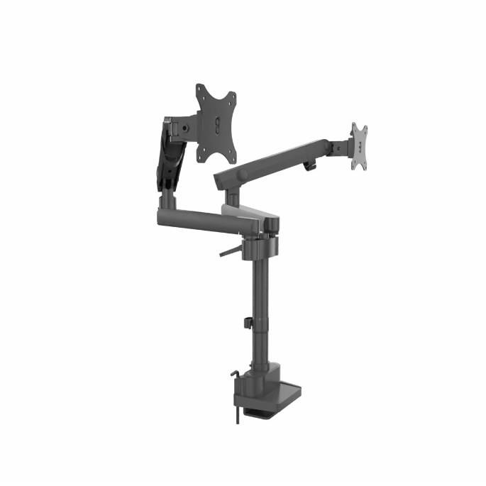 Potence noire pour un moniteur avec bras à deux segments sur mât vertical