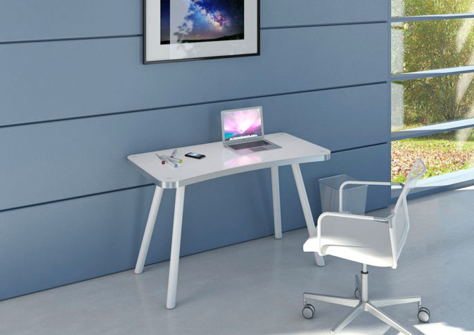 bureau design en metal alu verre blanc