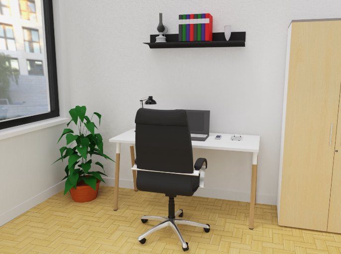 Poste de travail isolé adossé à un panneau, dans une zone de concentration