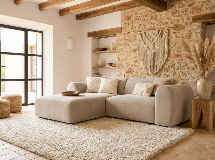 Rangement latéral d'une banquette dans un salon de petite surface